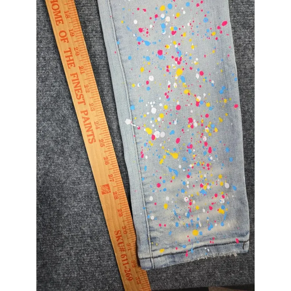 Tulones Jeans Mens 44x33 Distressed Skinny Paint Splatter Denim Stretch Hip Hop